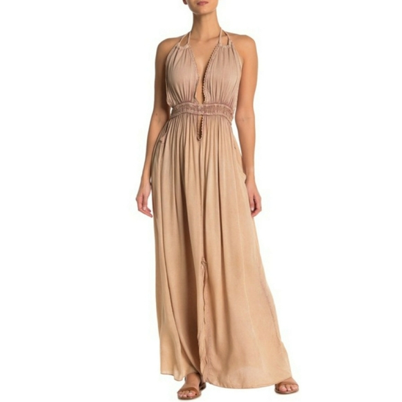 *SOLD* BOHO ME // nude halter plunge keyhole maxi - Picture 3 of 4